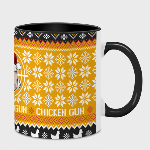 Кружка с полной запечаткой Chicken gun christmas sweater, цвет белый + черный