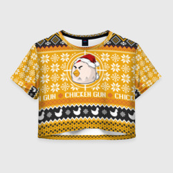 Женская футболка Crop-top 3D Chicken gun christmas sweater