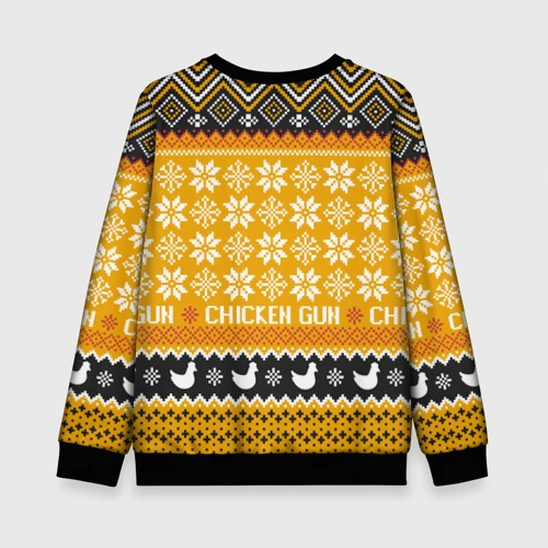 Детский свитшот 3D с принтом Chicken gun christmas sweater, вид сзади #1