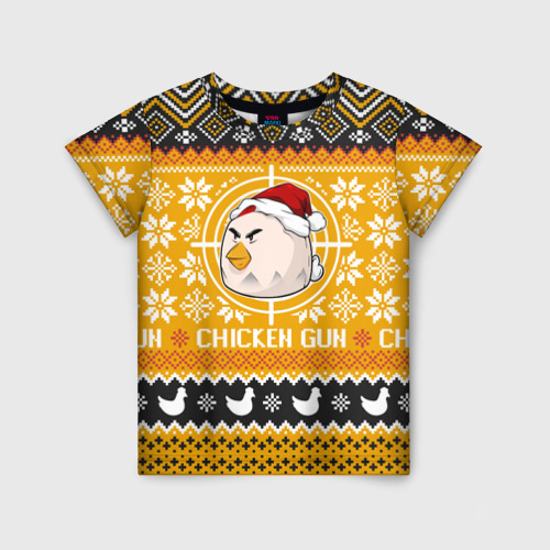 Детская футболка 3D с принтом Chicken gun christmas sweater, вид спереди #2