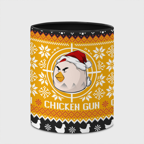 Кружка с полной запечаткой Chicken gun christmas sweater, цвет белый + черный - фото 4