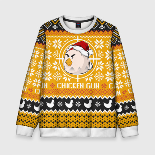 Детский свитшот 3D Chicken gun christmas sweater, цвет 3D печать