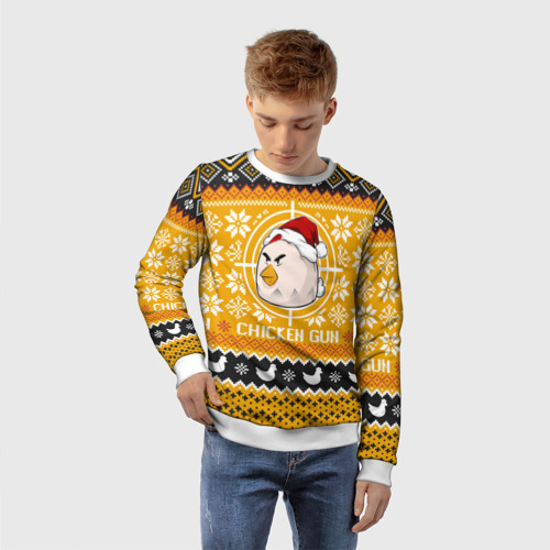 Детский свитшот 3D Chicken gun christmas sweater, цвет 3D печать - фото 3