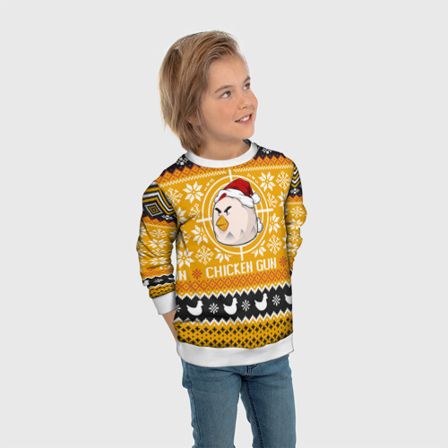 Детский свитшот 3D Chicken gun christmas sweater, цвет 3D печать - фото 5