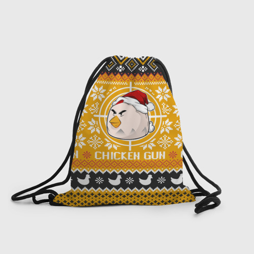 Рюкзак-мешок с принтом Chicken gun christmas sweater, вид спереди №1