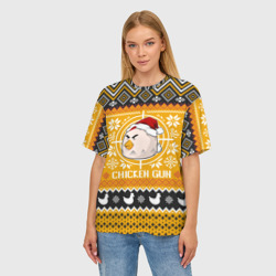 Женская футболка oversize 3D Chicken gun christmas sweater - фото 2