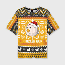 Женская футболка oversize 3D Chicken gun christmas sweater