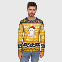 Мужской лонгслив 3D Chicken gun christmas sweater - фото 2