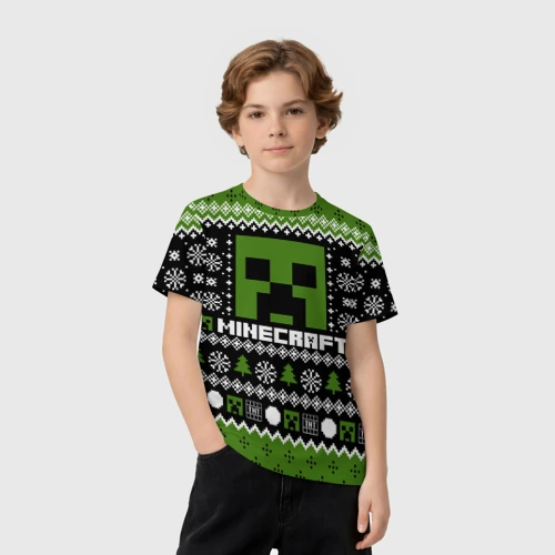 Детская футболка 3D с принтом Minecraft christmas sweater, вид сбоку #3