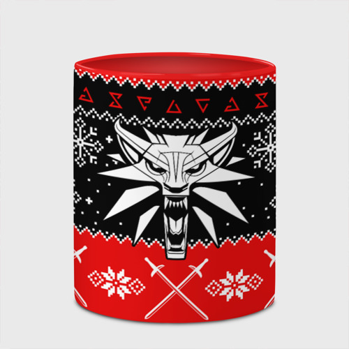 Кружка с полной запечаткой The Witcher christmas sweater, цвет белый + красный - фото 4