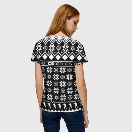 Женская футболка 3D с принтом CS GO christmas sweater, вид сзади #2