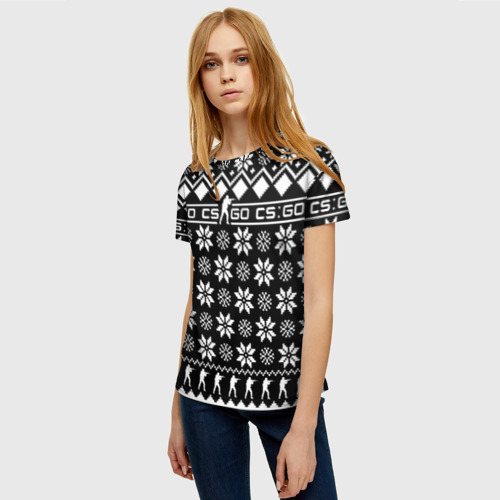 Женская футболка 3D с принтом CS GO christmas sweater, фото на моделе #1