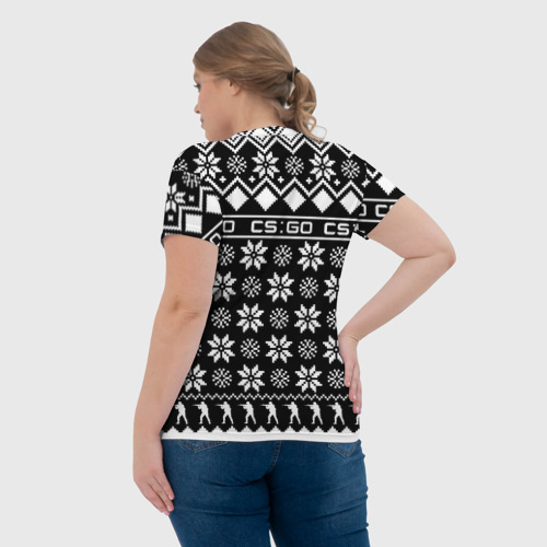 Женская футболка 3D с принтом CS GO christmas sweater, вид сзади #2