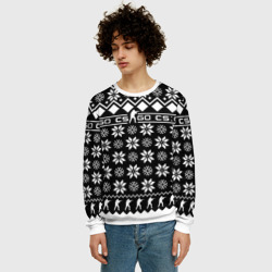 Свитшот с принтом CS GO christmas sweater для мужчины, вид на модели спереди №2. Цвет основы: белый