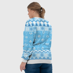 Свитшот с принтом Paimon christmas sweater для женщины, вид на модели сзади №3. Цвет основы: белый