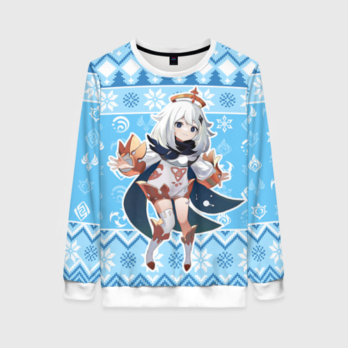 Женский свитшот с принтом Paimon christmas sweater, вид спереди №1