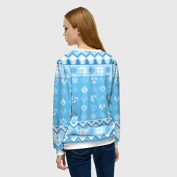 Свитшот с принтом Paimon christmas sweater для женщины, вид на модели сзади №2. Цвет основы: белый
