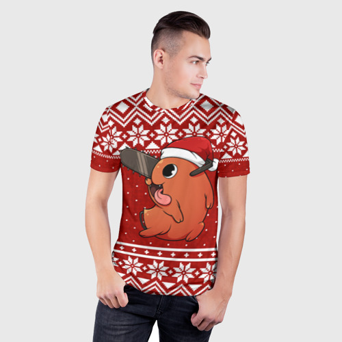 Мужская футболка 3D Slim с принтом Почита новогодний свитер, фото на моделе #1