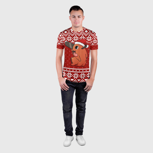 Мужская футболка 3D Slim с принтом Почита новогодний свитер, вид сбоку #3