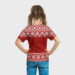Футболка с принтом Почита новогодний свитер для ребенка, вид на модели сзади №3. Цвет основы: белый