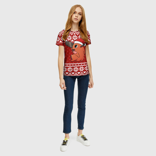 Женская футболка 3D с принтом Почита новогодний свитер, вид сбоку #3