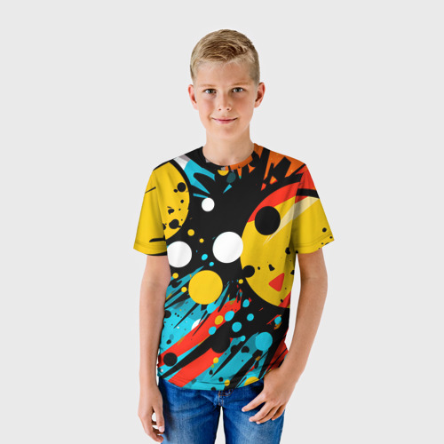 Детская футболка 3D с принтом Абстрактный хаос, фото на моделе #1