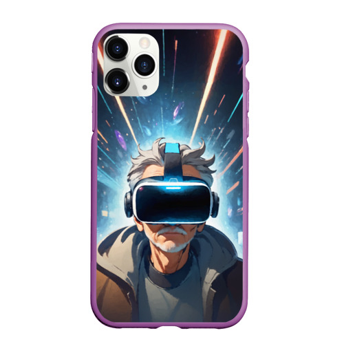 Чехол для iPhone 11 Pro Max матовый с принтом Пожилой мужчина в очках VR, вид спереди #2