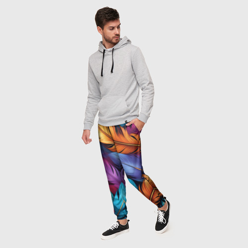 Мужские брюки 3D Перья паттерн - нейросеть , цвет 3D печать - фото 3