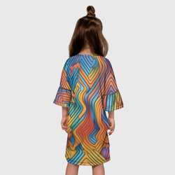 Платье с принтом Волнистые линии жёлтые и голубые для ребенка, вид на модели сзади №2. Цвет основы: белый
