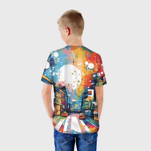Детская футболка 3D с принтом Городской ёжик, вид сзади #2