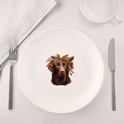 Набор: тарелка + кружка Лабрадор шоколадный в венке осенних листьев - фото 2