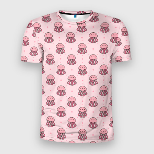 Мужская футболка 3D Slim с принтом Розовая медуза, вид спереди #2
