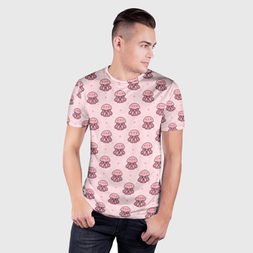 Мужская футболка 3D Slim с принтом Розовая медуза, фото на моделе #1