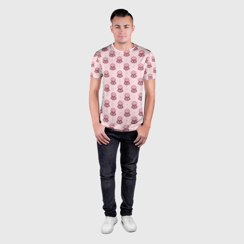 Мужская футболка 3D Slim с принтом Розовая медуза, вид сбоку #3
