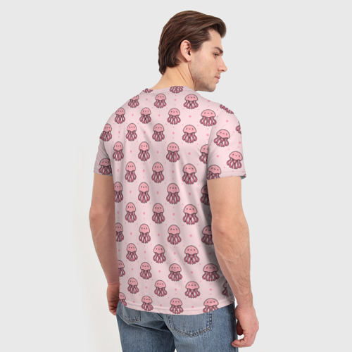 Мужская футболка 3D с принтом Розовая медуза, вид сзади #2