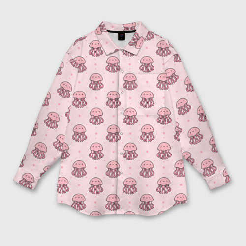 Женская рубашка oversize 3D с принтом Розовая медуза, вид спереди #2