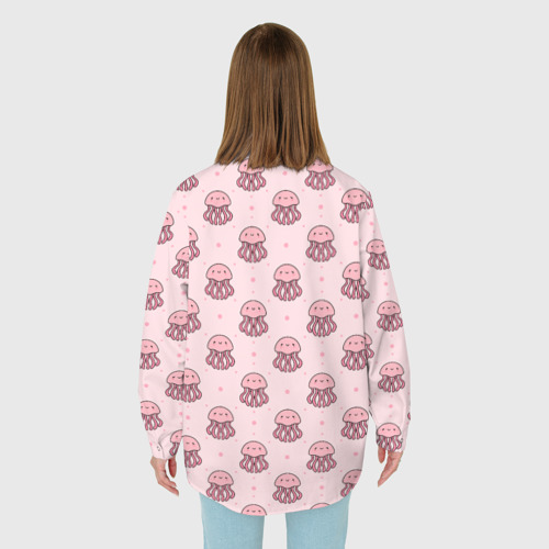 Женская рубашка oversize 3D с принтом Розовая медуза, вид сзади #2