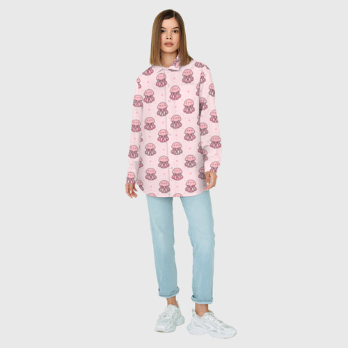 Женская рубашка oversize 3D с принтом Розовая медуза, вид сбоку #3
