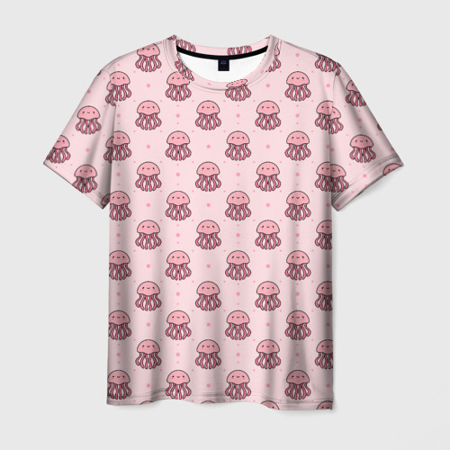 Мужская футболка 3D с принтом Розовая медуза, вид спереди #2