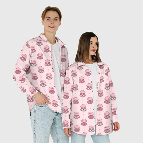 Женская рубашка oversize 3D с принтом Розовая медуза, фото #4