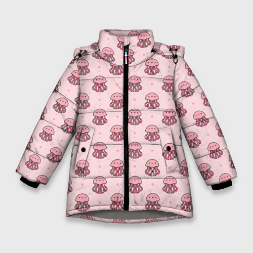 Зимняя куртка для девочек 3D Розовая медуза, цвет светло-серый