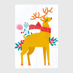 Магнитный плакат 2Х3 Праздничный олень в цветах в мультяшном стиле