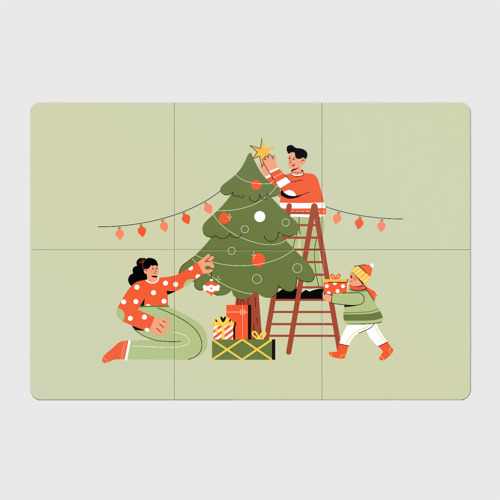 Магнитный плакат 3Х2 Семья наряжает новогоднюю елку