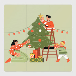Магнитный плакат 3Х3 Семья наряжает новогоднюю елку