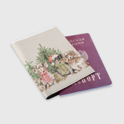 Обложка для паспорта матовая кожа Собачки  под елкой - фото 2