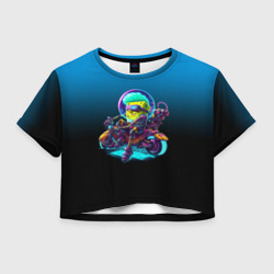 Женская футболка Crop-top 3D Губка Боб на мотоцикле - киберпанк - нейросеть