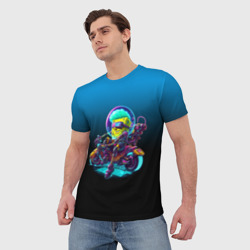 Мужская футболка 3D Губка Боб на мотоцикле - киберпанк - нейросеть - фото 2