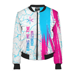 Женский бомбер 3D Bring Me the Horizon neon gradient style по-вертикали