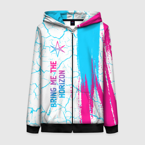 Женская толстовка 3D на молнии Bring Me the Horizon neon gradient style по-вертикали, цвет черный