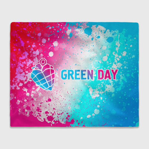 Плед 3D Green Day neon gradient style по-горизонтали, цвет 3D (велсофт)